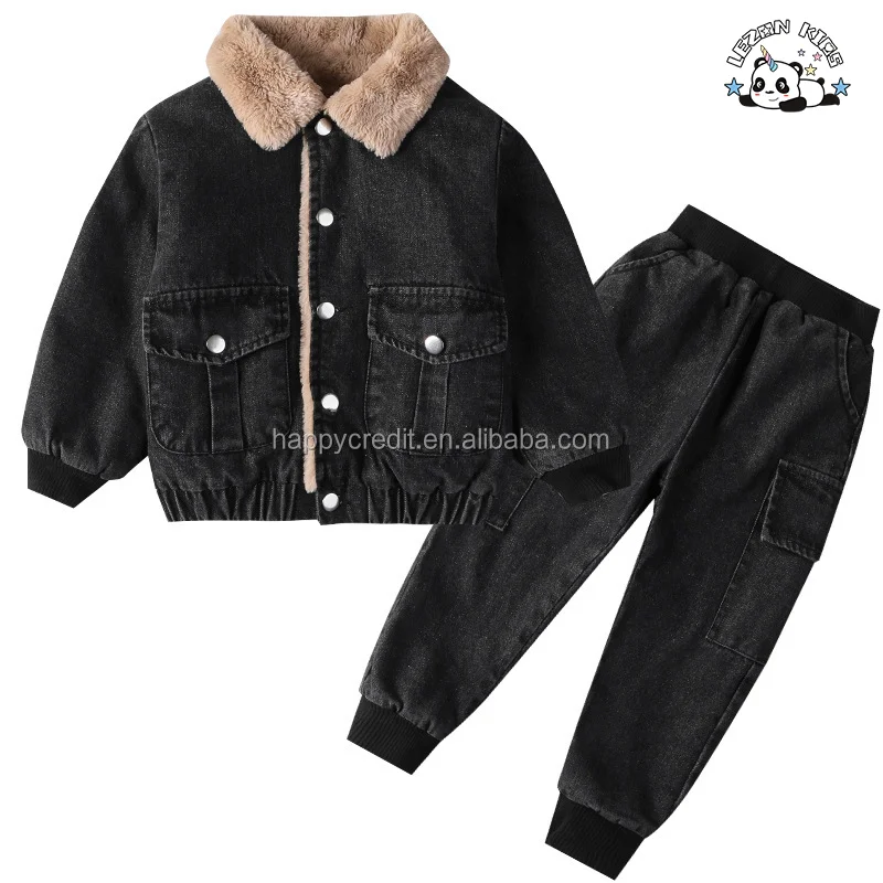 LEZONKIDS - New Fashion Kids Clothes Boys Velvet Denim Suits Winter Outfits Boys Jeans Sets With Good Quality